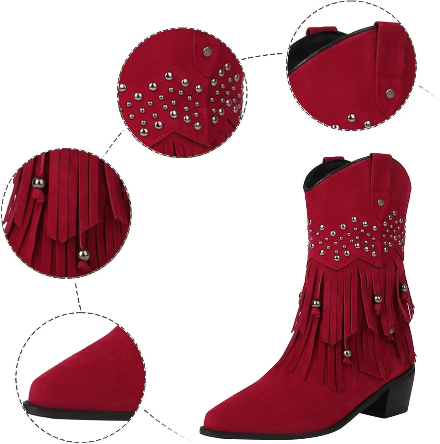Combat Boots Womens Women's Suede Tassel Ankle Boots Pull On Short Booties Low Block Heel Stage Performance Bootie