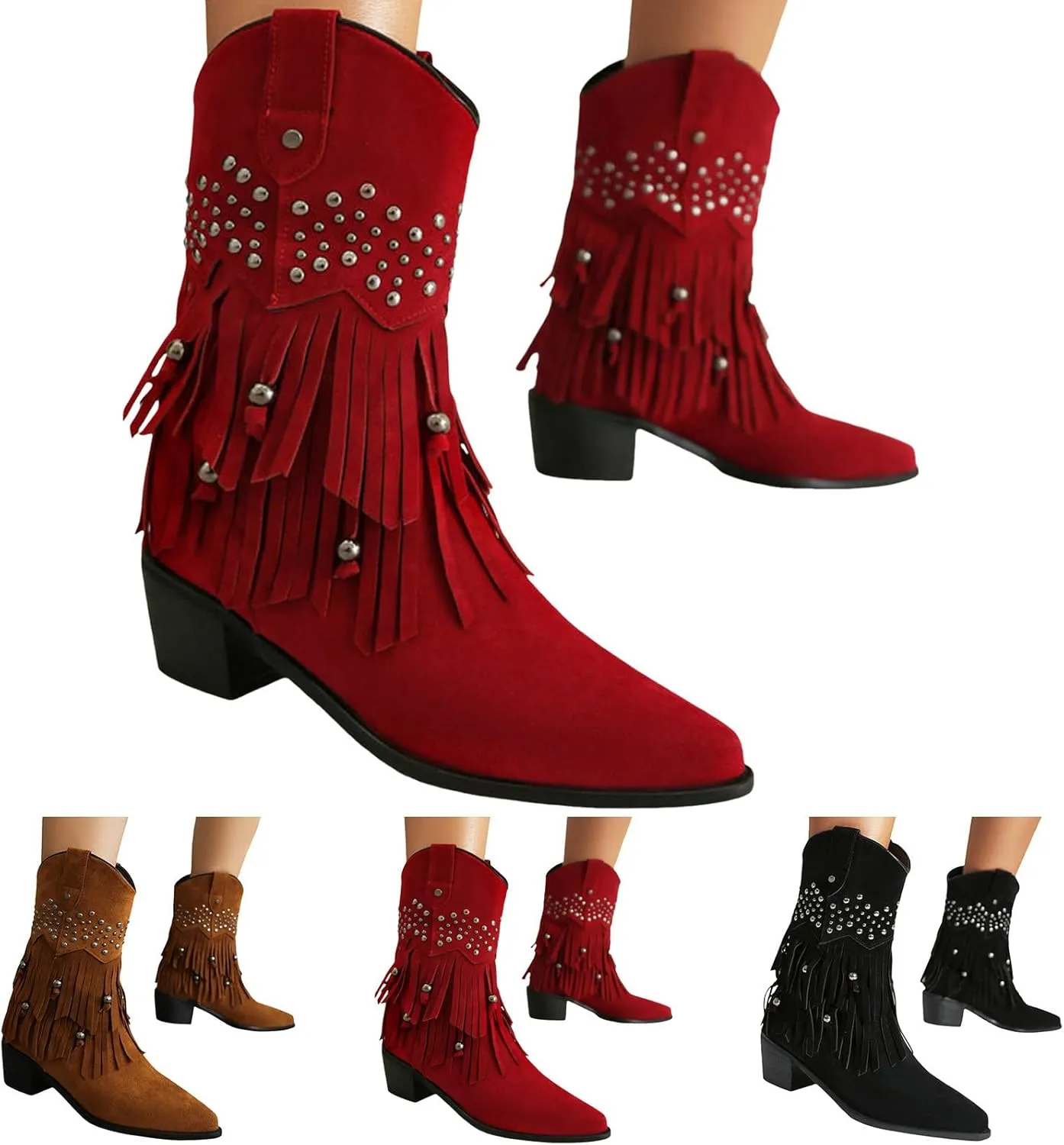 Combat Boots Womens Women's Suede Tassel Ankle Boots Pull On Short Booties Low Block Heel Stage Performance Bootie