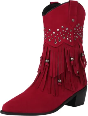 Combat Boots Womens Women's Suede Tassel Ankle Boots Pull On Short Booties Low Block Heel Stage Performance Bootie