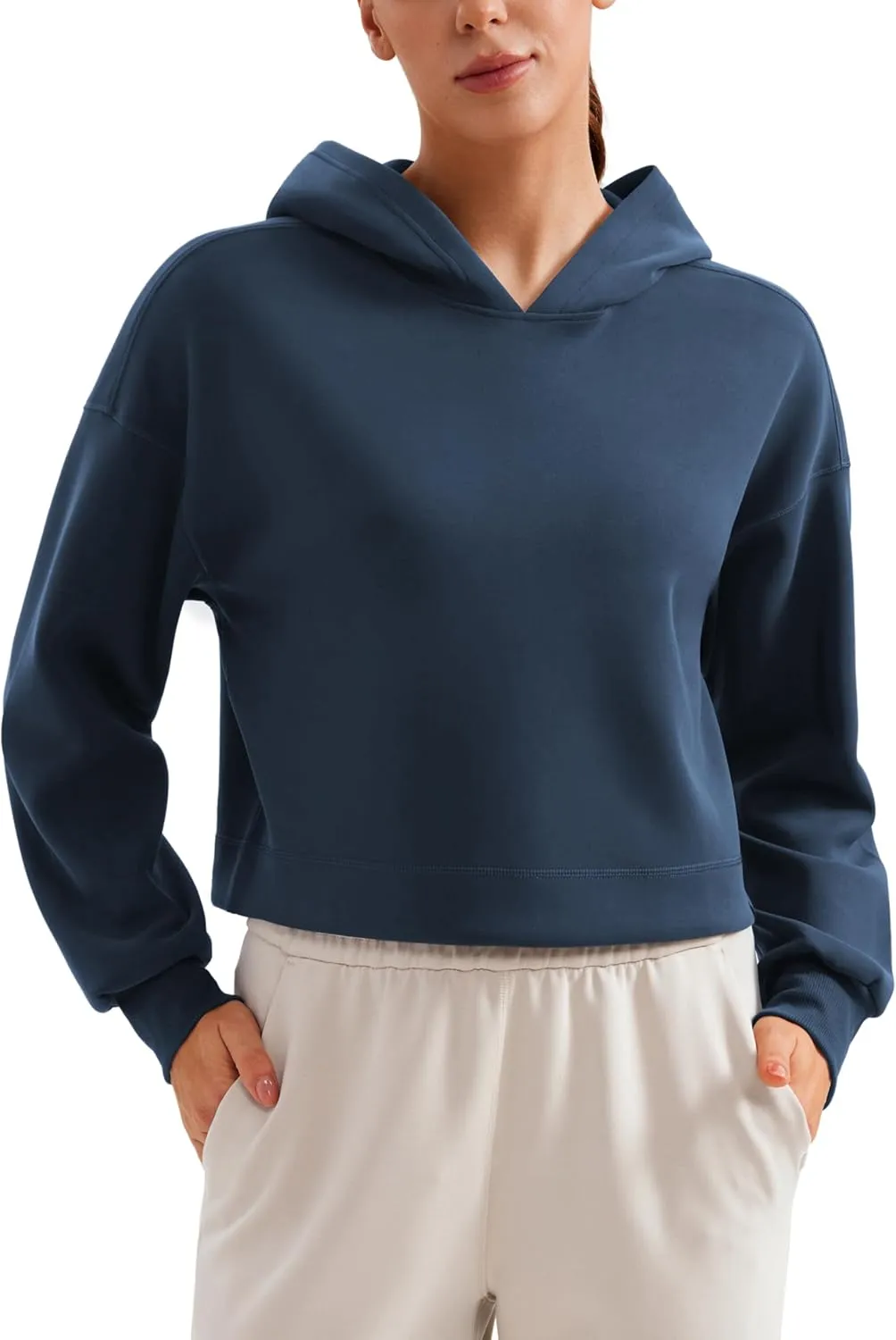 CRZ YOGA Womens SoftAura Cropped Hoodie Long Sleeve Hooded Sweatshirt Basic Workout Casual Pullover