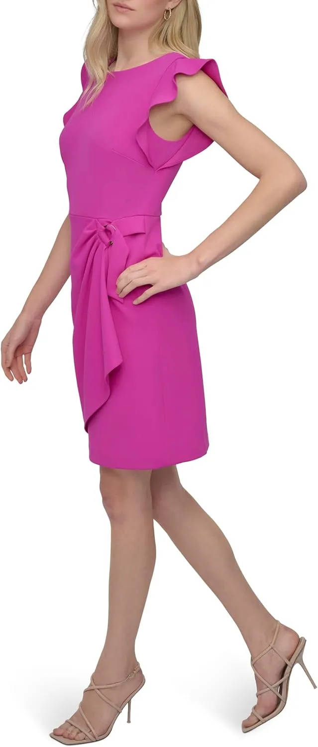 DKNY Women's Flutter Sleeve Faux Wrap Dress with Hardware