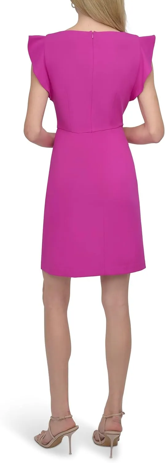 DKNY Women's Flutter Sleeve Faux Wrap Dress with Hardware