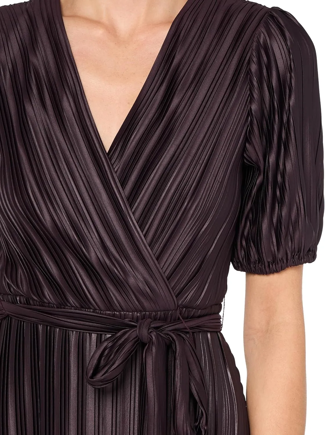 DKNY womens Puff Sleeve Pleated Faux Wrap Mini Dress