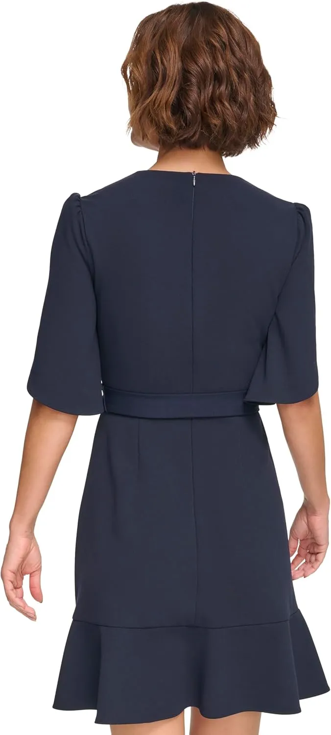 DKNY Womens Tulip Half Sleeve Faux Wrap Mini Dress