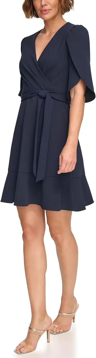 DKNY Womens Tulip Half Sleeve Faux Wrap Mini Dress