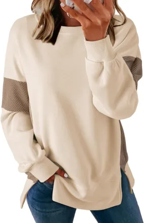 Dokotoo Women's Casual Oversized Sweatshirt Crew Neck Color Block Loose Pullover Tops Side Slit