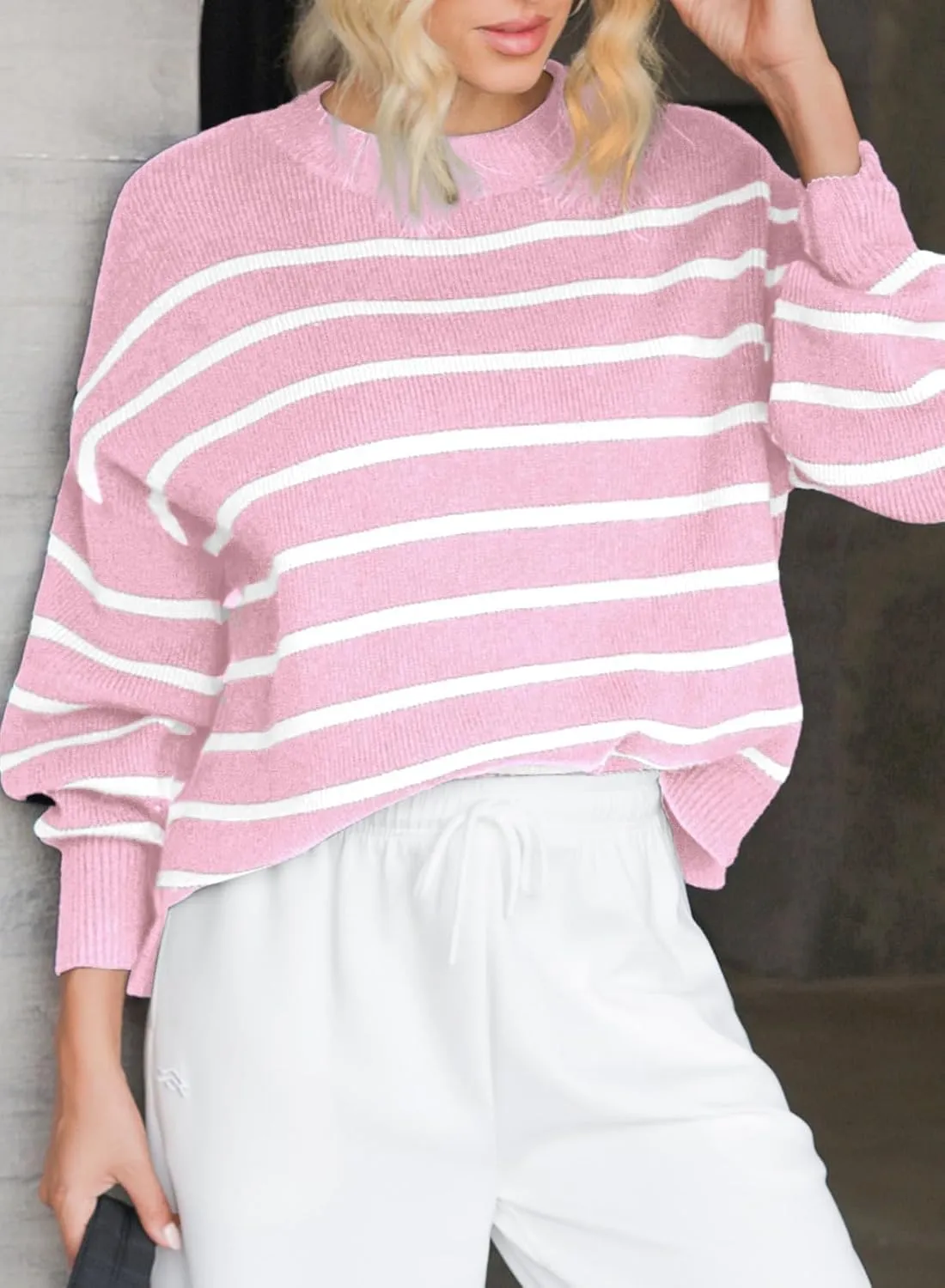 Dokotoo Womens Sweater 2024 Fall Winter Striped Sweaters Casual Trendy Sweater