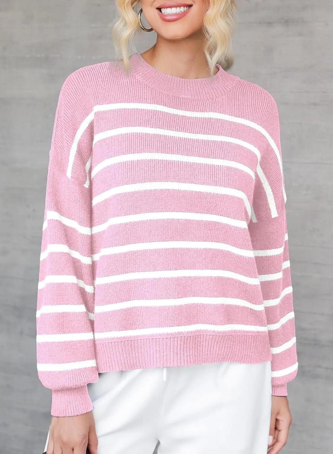Dokotoo Womens Sweater 2024 Fall Winter Striped Sweaters Casual Trendy Sweater