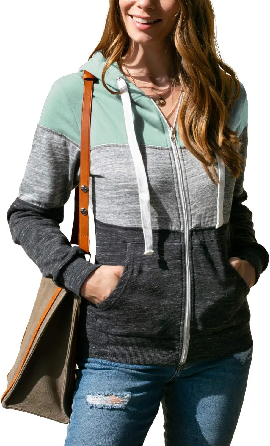 DOUBLJU Lightweight Thin Zip-Up Hoodie Jacket for Women with Plus Size