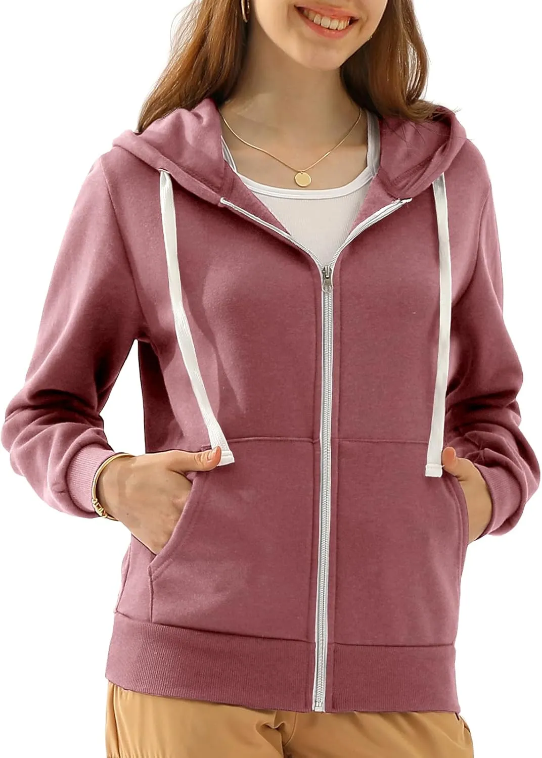 DOUBLJU Lightweight Thin Zip-Up Hoodie Jacket for Women with Plus Size