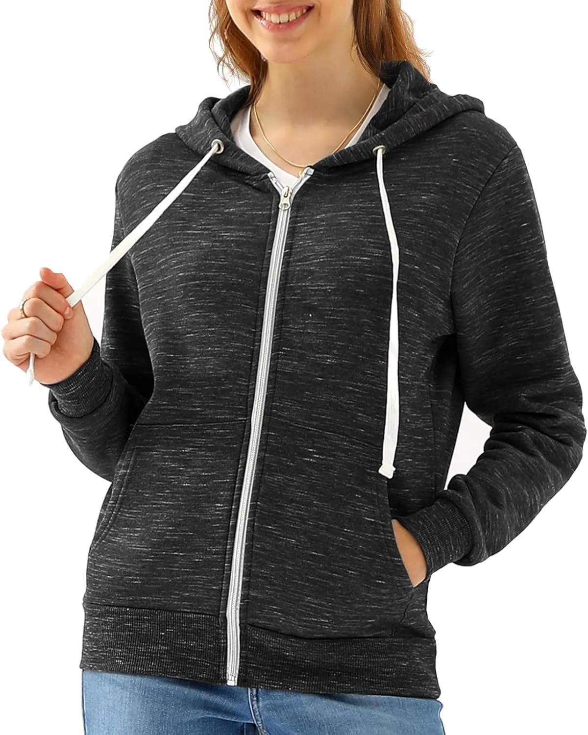 DOUBLJU Lightweight Thin Zip-Up Hoodie Jacket for Women with Plus Size