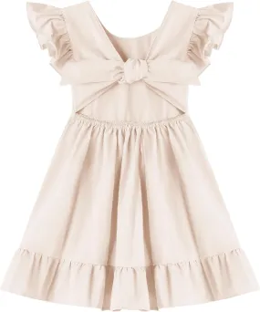 Dutebare Toddler Girls Swing Dress Linen Backless Tie Back Ruffle Hem Kid Casual Beach Dresses