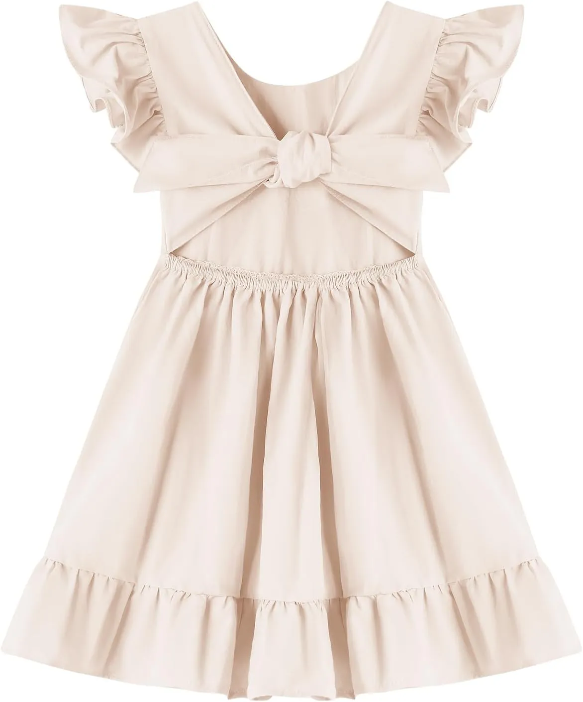 Dutebare Toddler Girls Swing Dress Linen Backless Tie Back Ruffle Hem Kid Casual Beach Dresses
