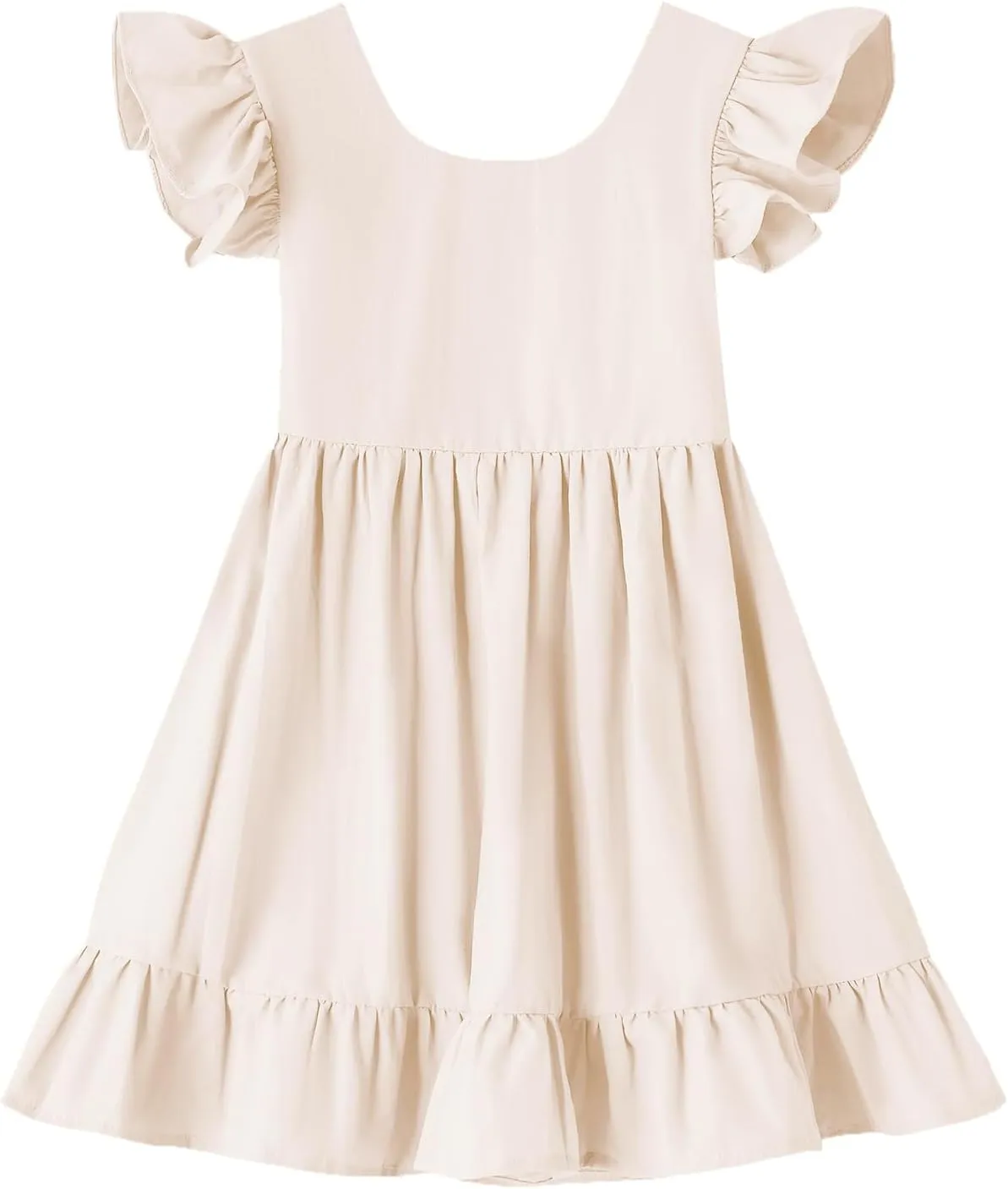 Dutebare Toddler Girls Swing Dress Linen Backless Tie Back Ruffle Hem Kid Casual Beach Dresses