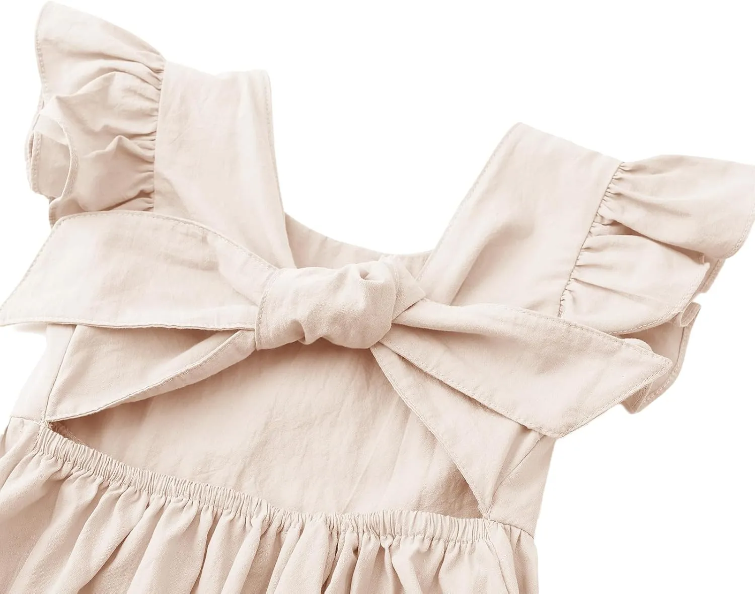Dutebare Toddler Girls Swing Dress Linen Backless Tie Back Ruffle Hem Kid Casual Beach Dresses