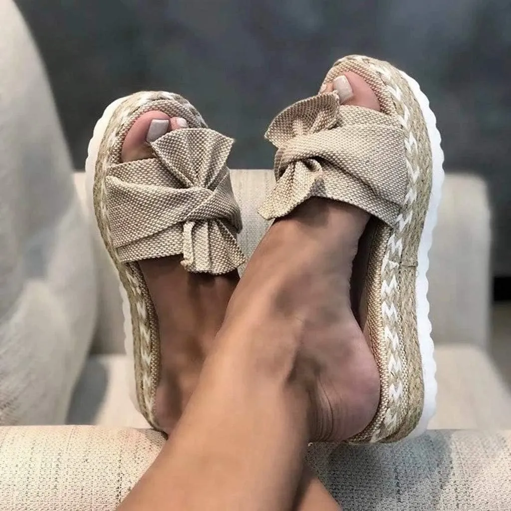 Eduavar Womens Wedge Sandals, Orthopedic Sandals for Women Bow Tie Sandals Slip On Espadrille Platform Sandals