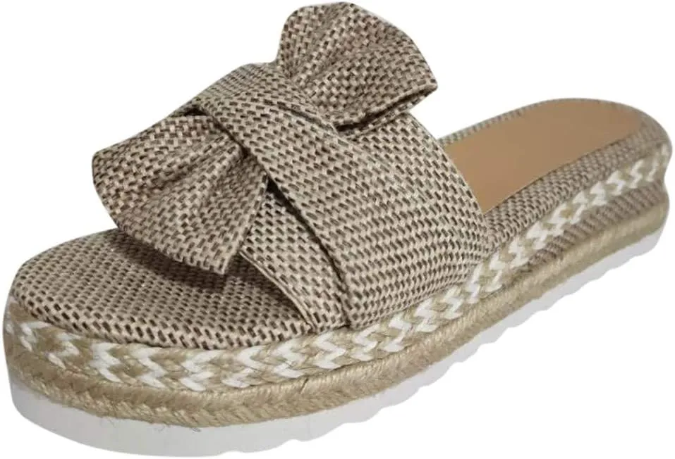 Eduavar Womens Wedge Sandals, Orthopedic Sandals for Women Bow Tie Sandals Slip On Espadrille Platform Sandals