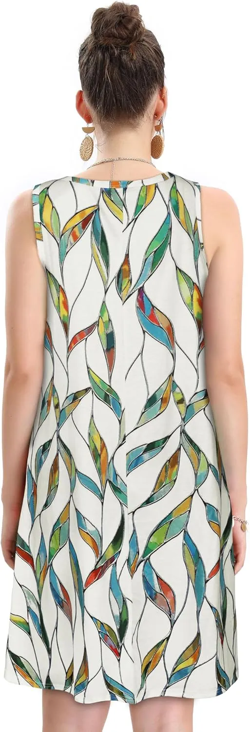 elescat Women's Summer Dresses 2025 Beach Casual Sleeveless Floral Print Tank Loose Sundress with Pocket