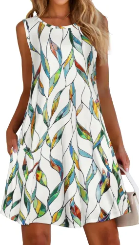 elescat Women's Summer Dresses 2025 Beach Casual Sleeveless Floral Print Tank Loose Sundress with Pocket