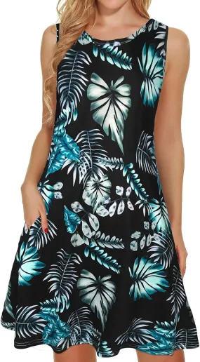 elescat Women's Summer Dresses 2025 Beach Casual Sleeveless Floral Print Tank Loose Sundress with Pocket