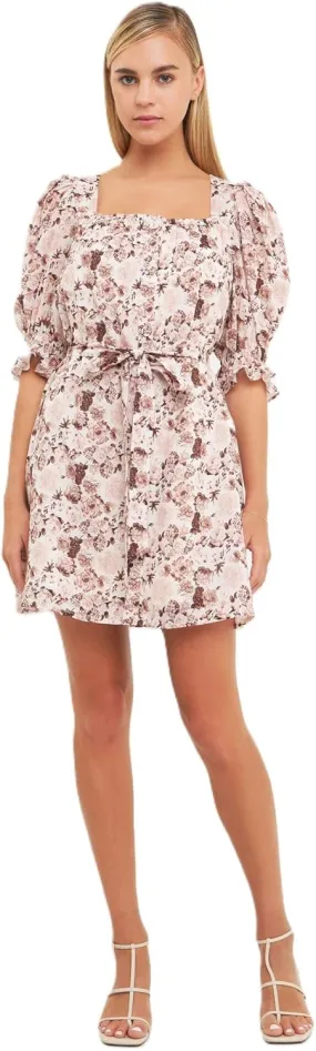 English Factory Women's Floral Linen Mini Dress with Tie