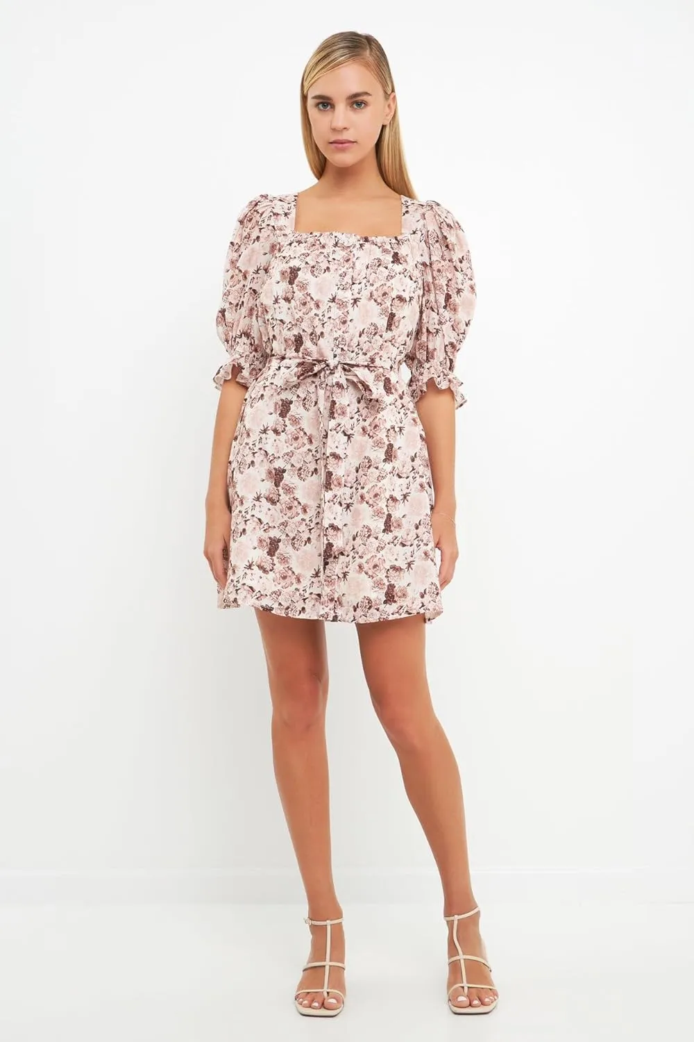 English Factory Women's Floral Linen Mini Dress with Tie