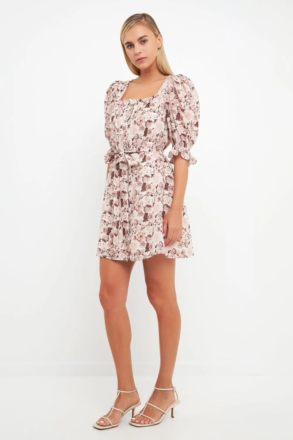 English Factory Women's Floral Linen Mini Dress with Tie