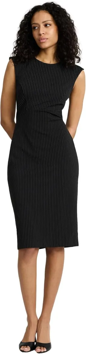 EXPRESS Womens Pinstripe Cap Sleeve Back Zipper MIDI Sheath Dress
