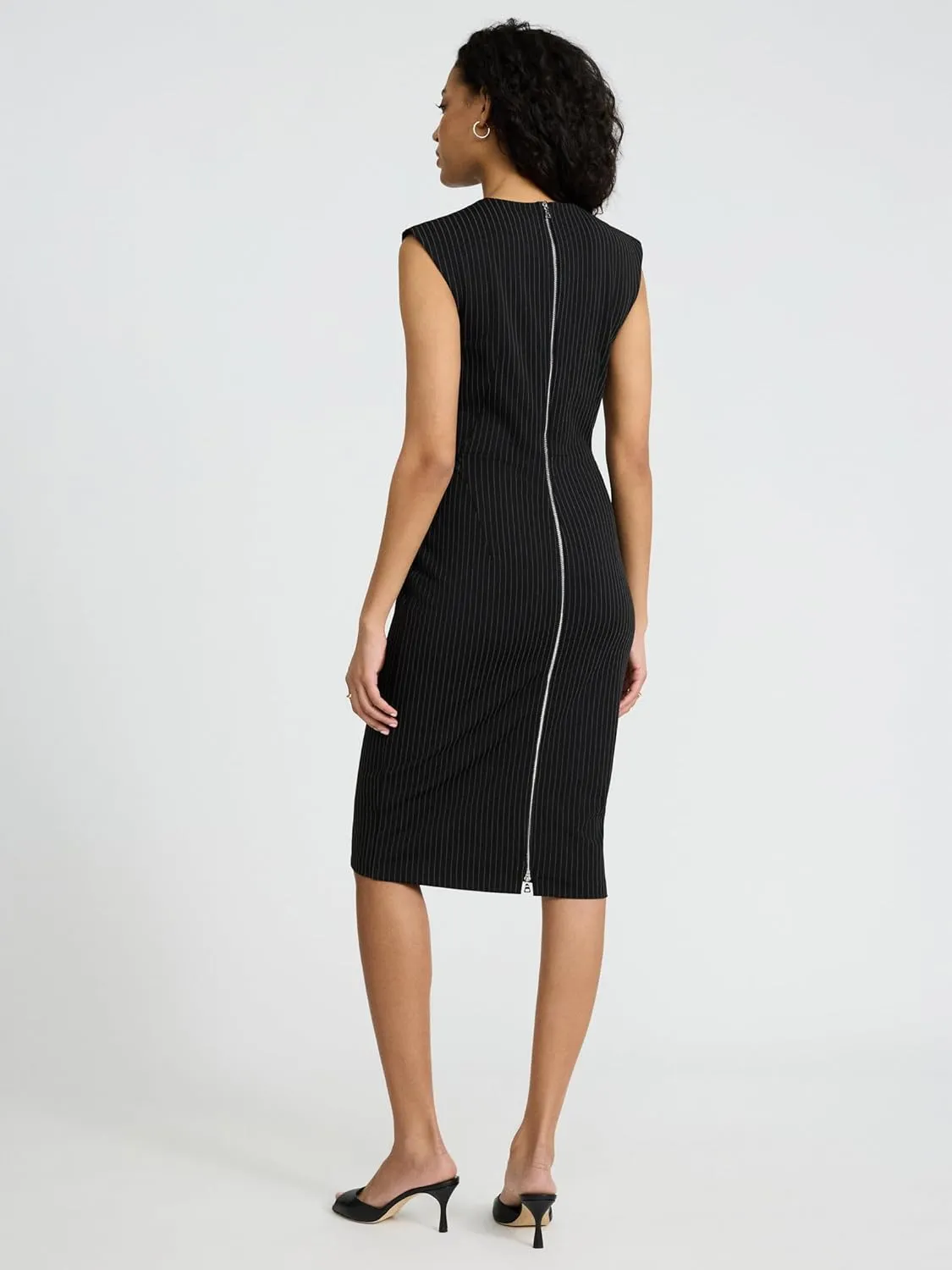 EXPRESS Womens Pinstripe Cap Sleeve Back Zipper MIDI Sheath Dress