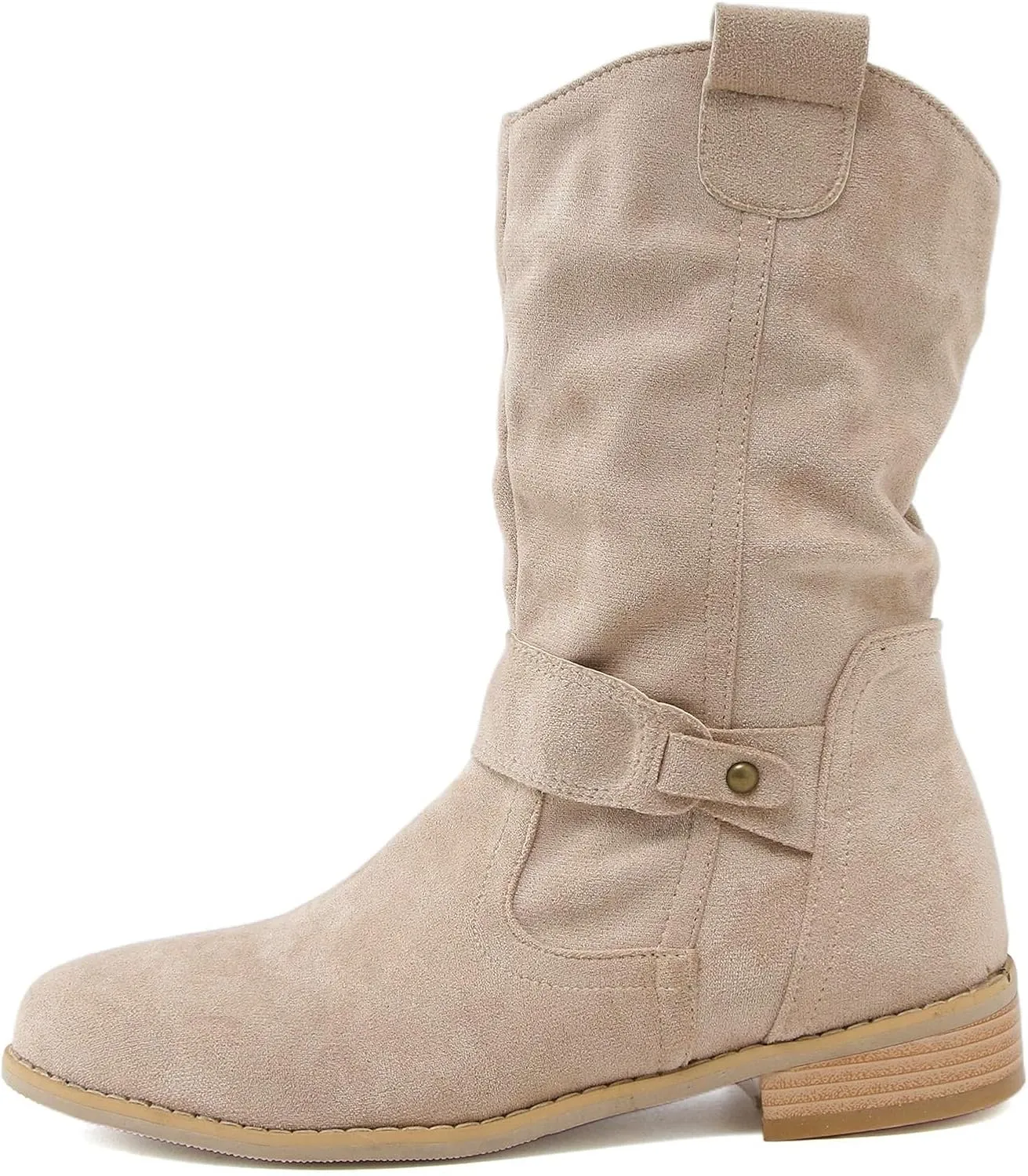 Fall Boots Womens Vintage Mid Calf Slouchy Pleated Boots Suede Riding Boots Womens Side Zipper Wide Calf Boot