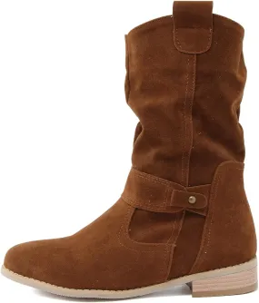 Fall Boots Womens Vintage Mid Calf Slouchy Pleated Boots Suede Riding Boots Womens Side Zipper Wide Calf Boot