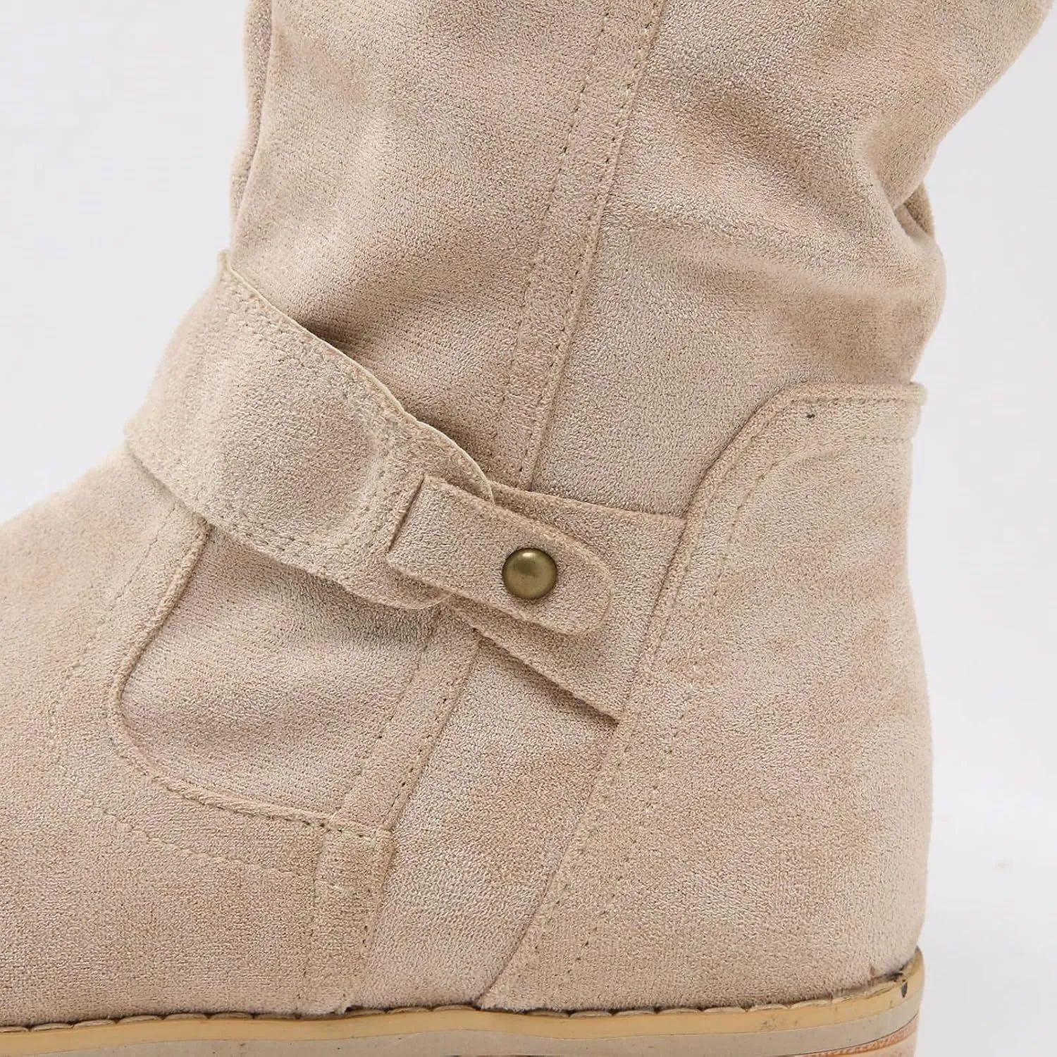 Fall Boots Womens Vintage Mid Calf Slouchy Pleated Boots Suede Riding Boots Womens Side Zipper Wide Calf Boot