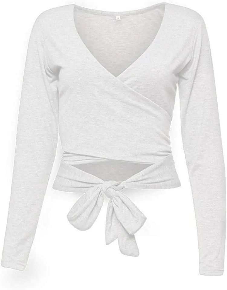 Famulily Women's Sexy Deep V Neck Bandage Surplice Wrap Crop Top