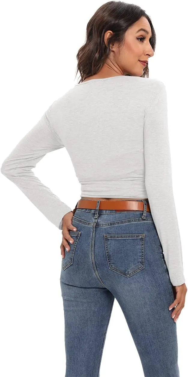 Famulily Women's Sexy Deep V Neck Bandage Surplice Wrap Crop Top