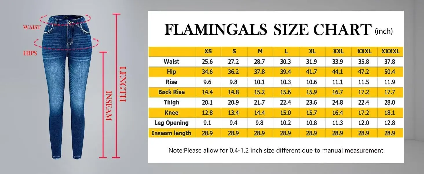 Flamingals Skinny Jeans for Women High Waist Stretchy Jeggings Curvy Wash Raw Hem Vintage Denim Jeans