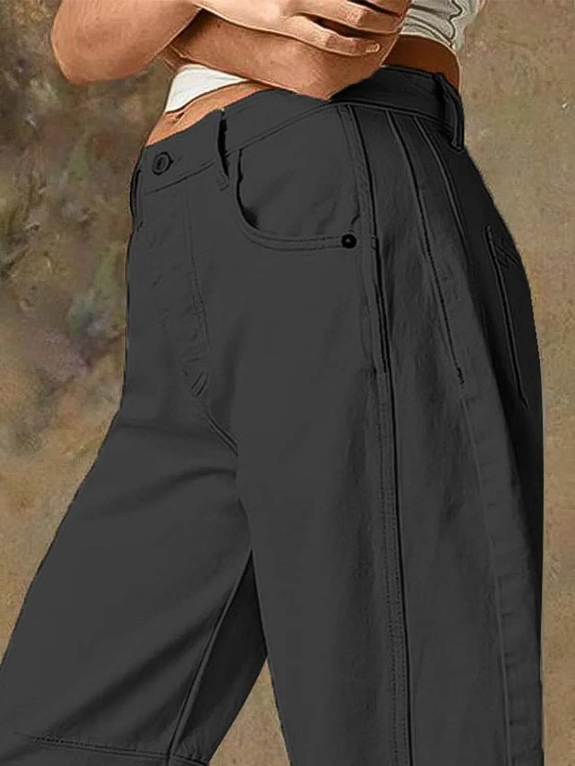 Flamingals Women??s Mid Waist Crop Straight Leg Jeans with Solid Stitch Detail Casual Fashion Trendy Denim Pants