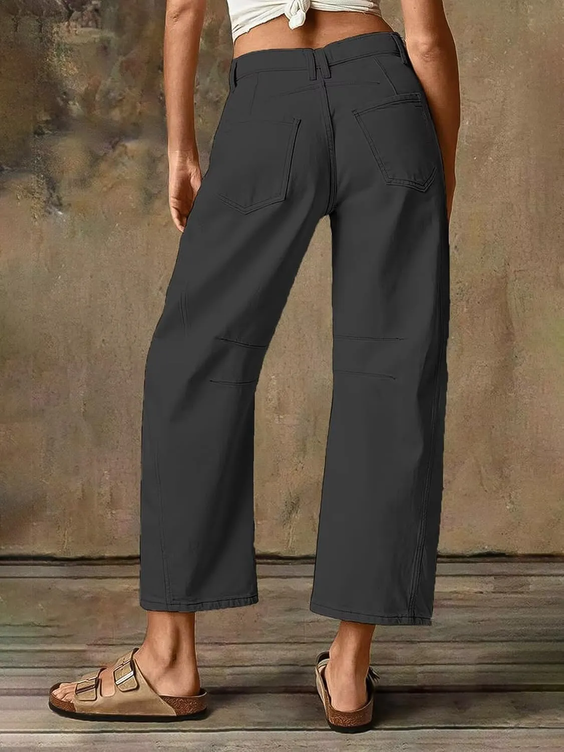Flamingals Women??s Mid Waist Crop Straight Leg Jeans with Solid Stitch Detail Casual Fashion Trendy Denim Pants