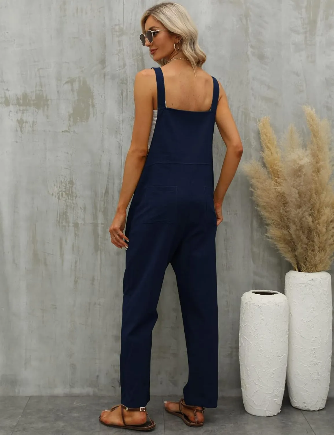 Gihuo Women Linen Overalls Jumpsuits Loose Fit Baggy Bib Rompers Casual Summer Outfits Trendy 2025??