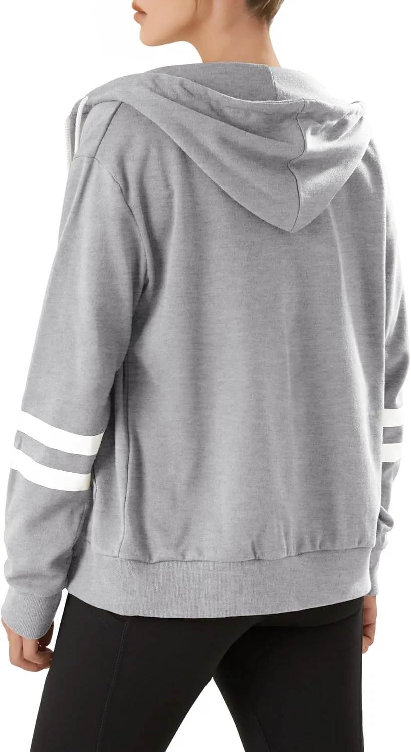 GIVON Womens Comfortable Long Sleeve Striped Hoodie Jacket Lightweight Hooded Sweatshirt with Kanga Pocket