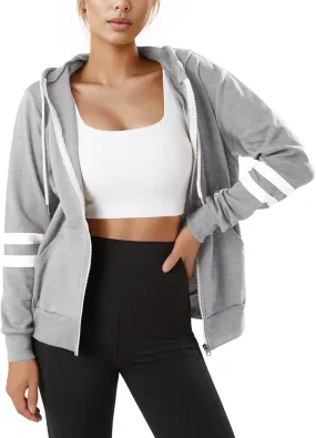 GIVON Womens Comfortable Long Sleeve Striped Hoodie Jacket Lightweight Hooded Sweatshirt with Kanga Pocket