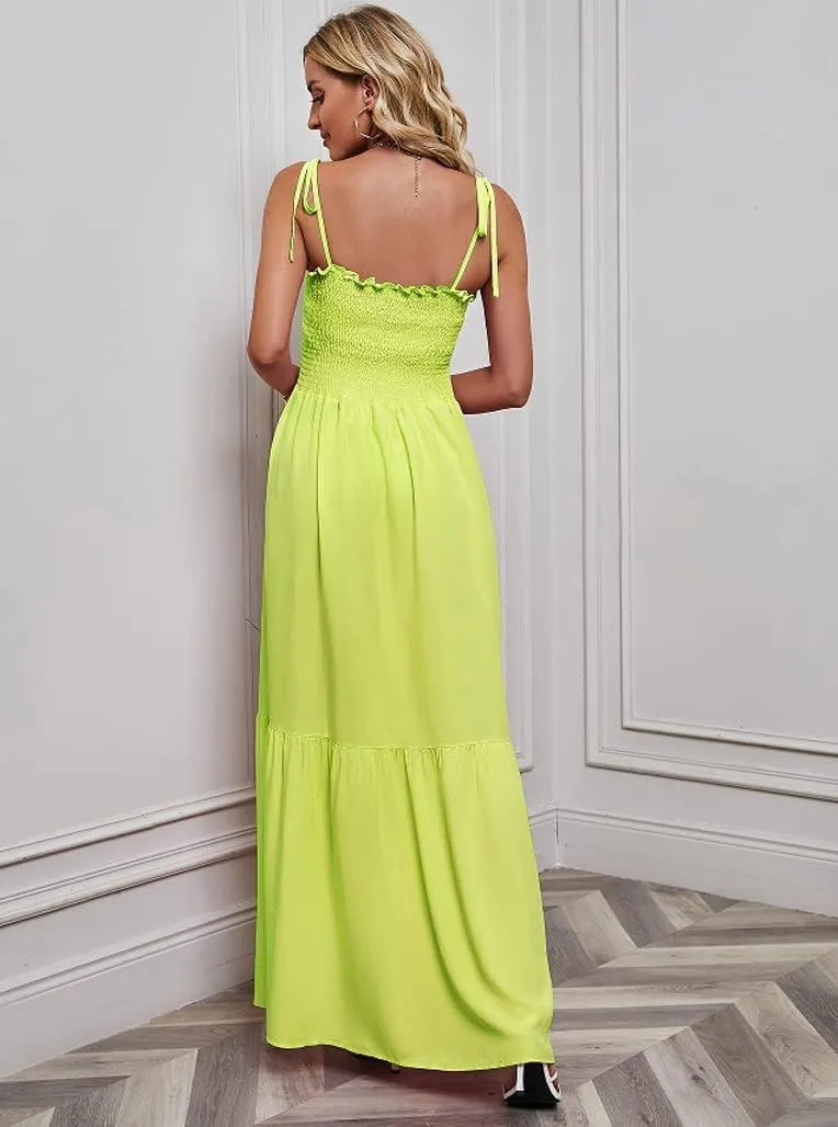 GOLDSTITCH Women's 2025 Summer Bohemian Spaghetti Strap Smocked A Line Flowy Maxi Dress