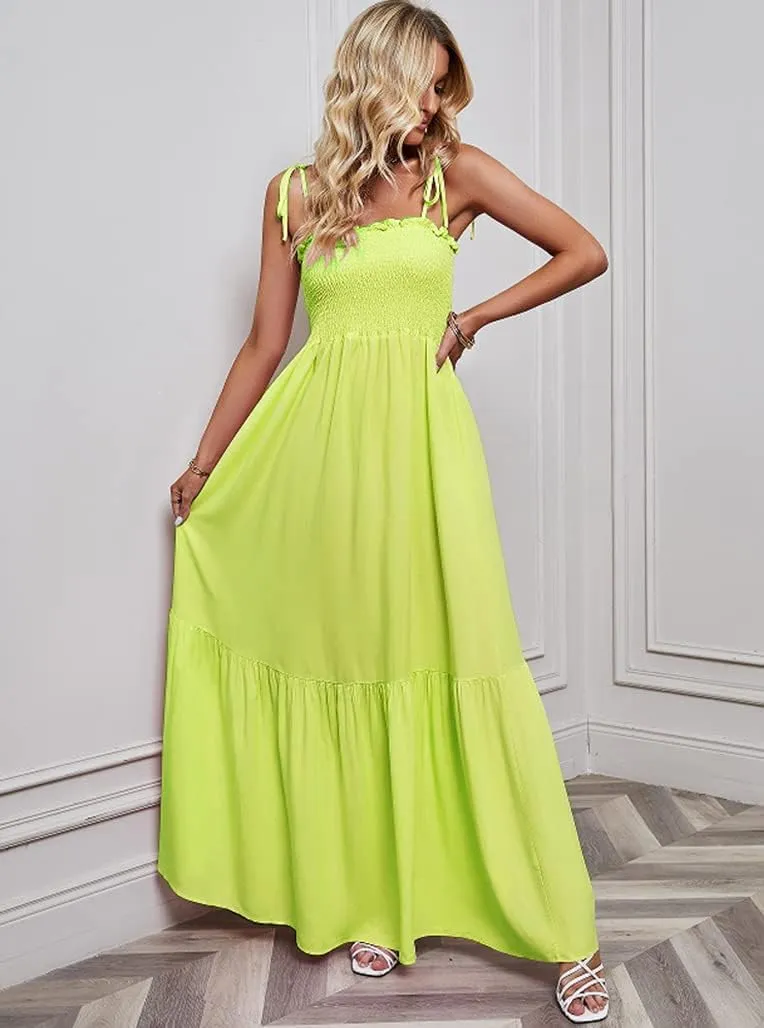GOLDSTITCH Women's 2025 Summer Bohemian Spaghetti Strap Smocked A Line Flowy Maxi Dress