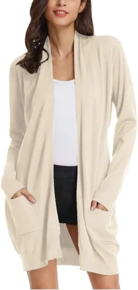 GRACE KARIN Essential Solid Open Front Long Knited Cardigan Sweater for Women