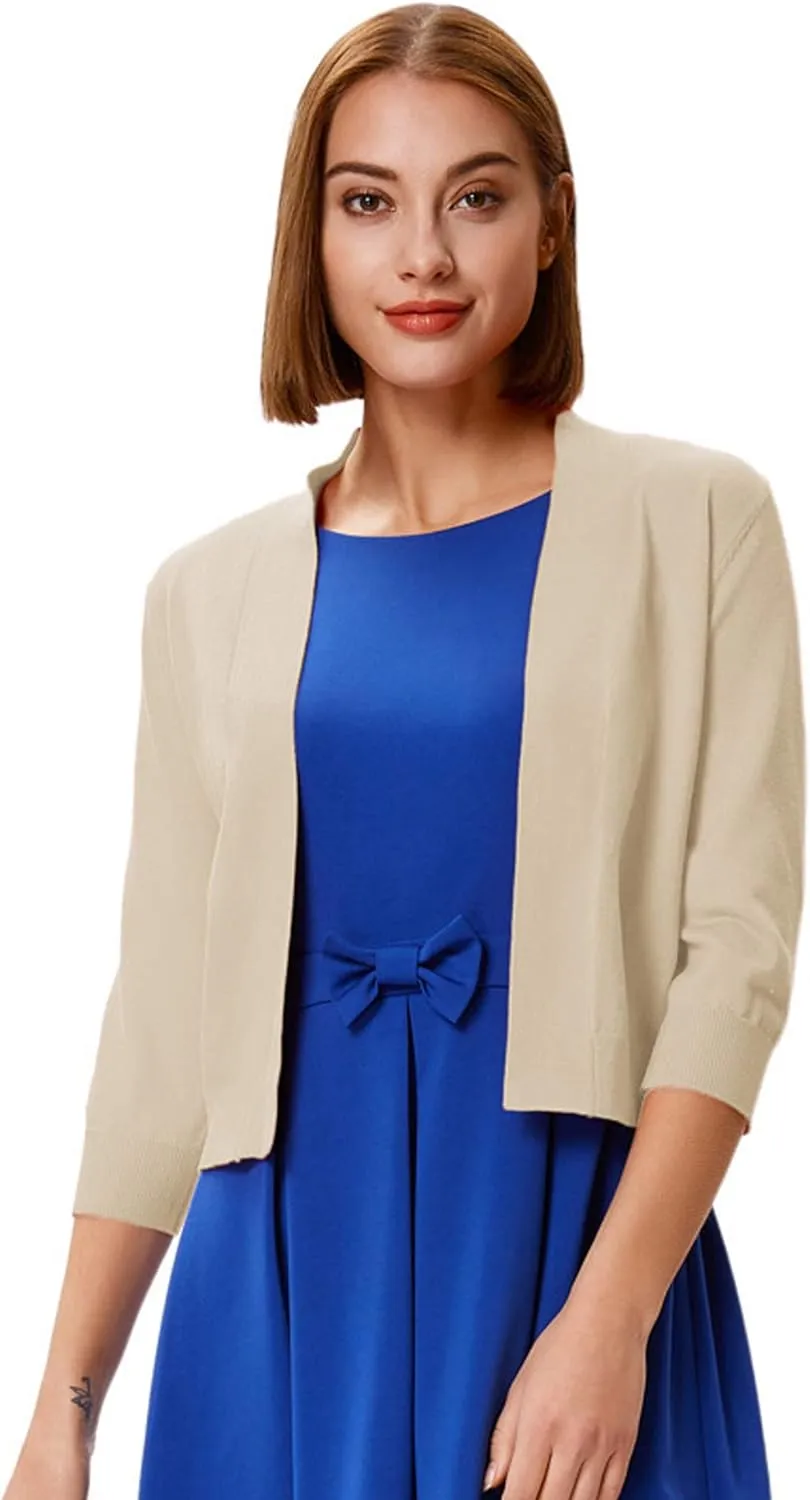 GRACE KARIN Women's 3/4 Sleeve Cardigan Knit Sweaters Cropped Open Front Shrug Bolero??