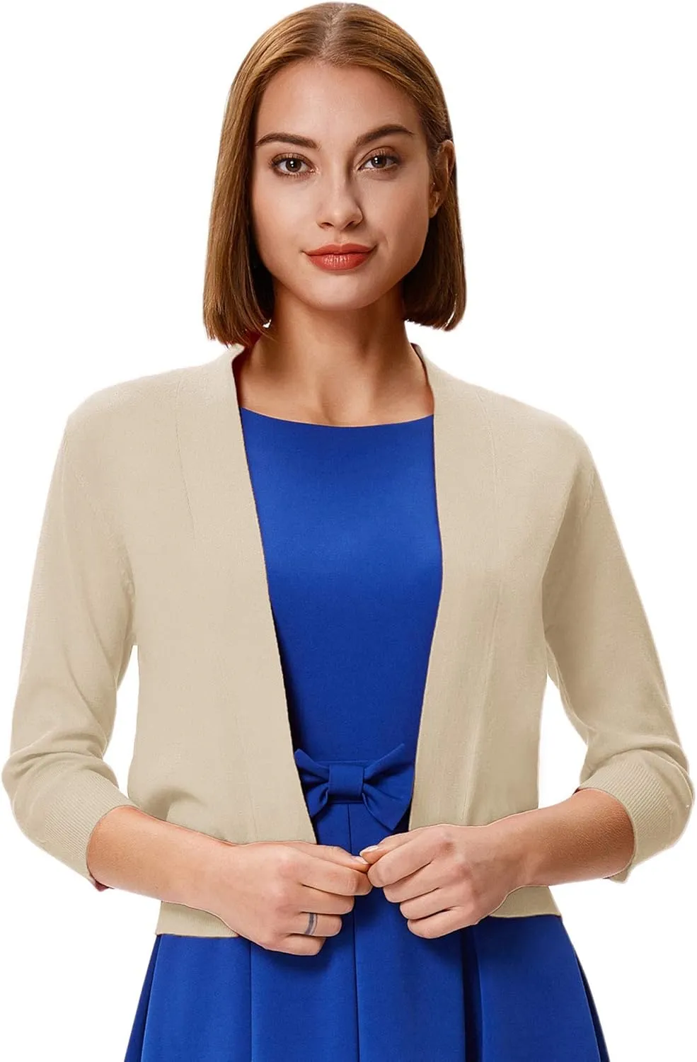 GRACE KARIN Women's 3/4 Sleeve Cardigan Knit Sweaters Cropped Open Front Shrug Bolero??
