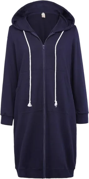 GRACE KARIN Women's Casual Pockets Zip up Hoodies Tunic Sweatshirt Long Hoodie Jacket