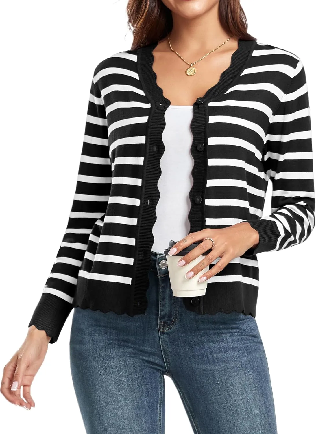 GRECERELLE Women's Long Sleeve V-Neck Button Down Cardigan Knit Shrugs Sweater