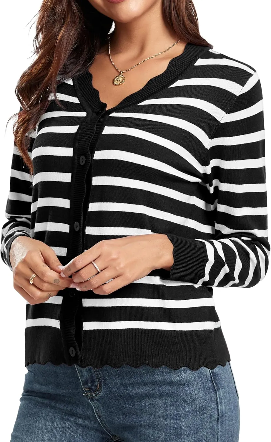 GRECERELLE Women's Long Sleeve V-Neck Button Down Cardigan Knit Shrugs Sweater