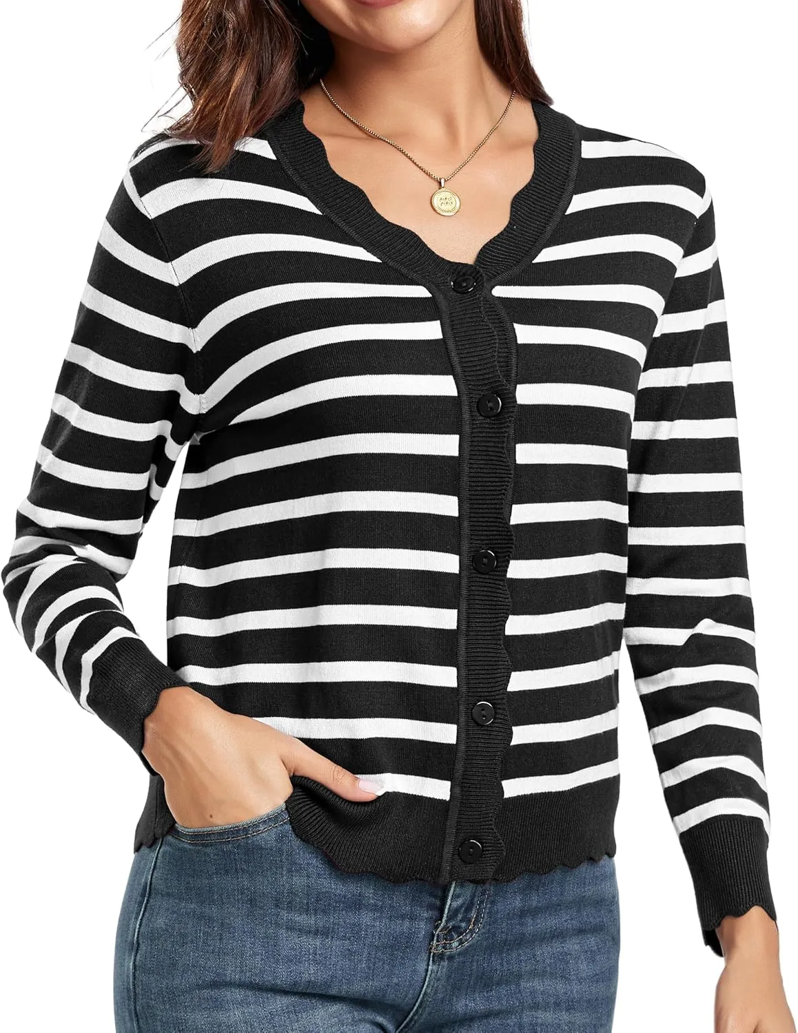GRECERELLE Women's Long Sleeve V-Neck Button Down Cardigan Knit Shrugs Sweater