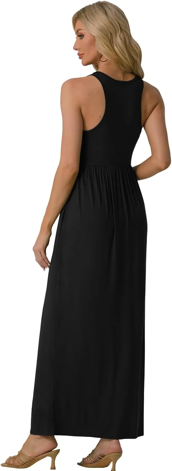 GRECERELLE Women's Summer Sleeveless Casual Long Tank Maxi Dress with Pockets (XS-3XL)